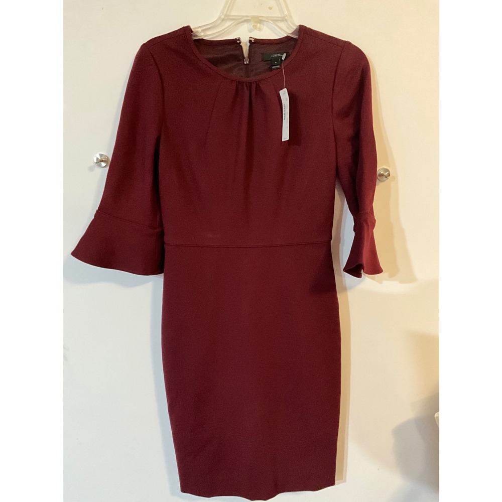 J. Crew Resume Dress Burgundy Bell Sleeve Sheath G9476 Size 0